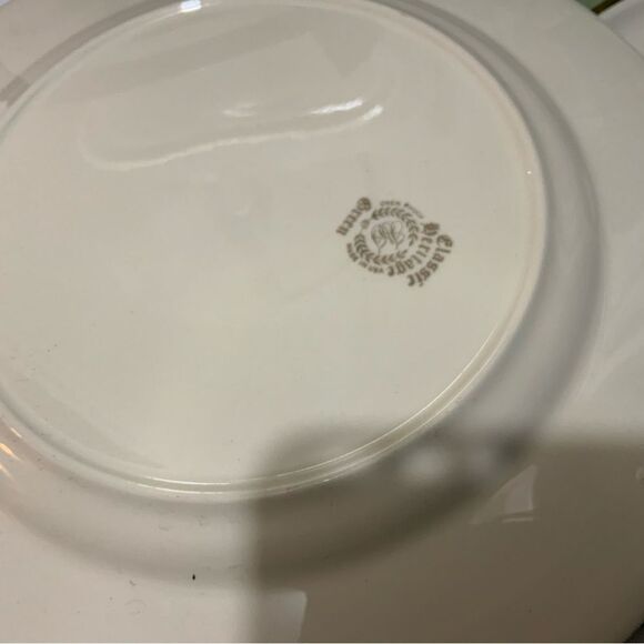 COPY - 4 Dinner Plate Classic Heritage Green Green Band Gold Trim Made in USA  … - Picture 10 of 10